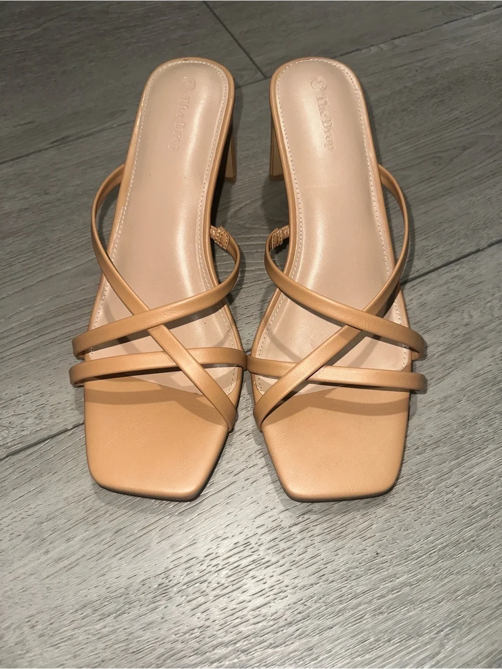 NWOT The Drop Strappy Square-Toe Mule Heels in Nude size 10